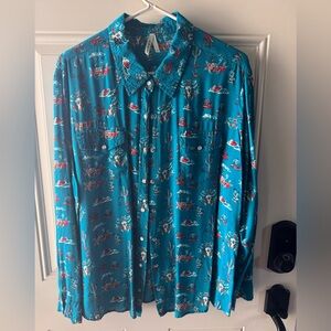 Roper Teal Button Down Shirt with Red and White Accents